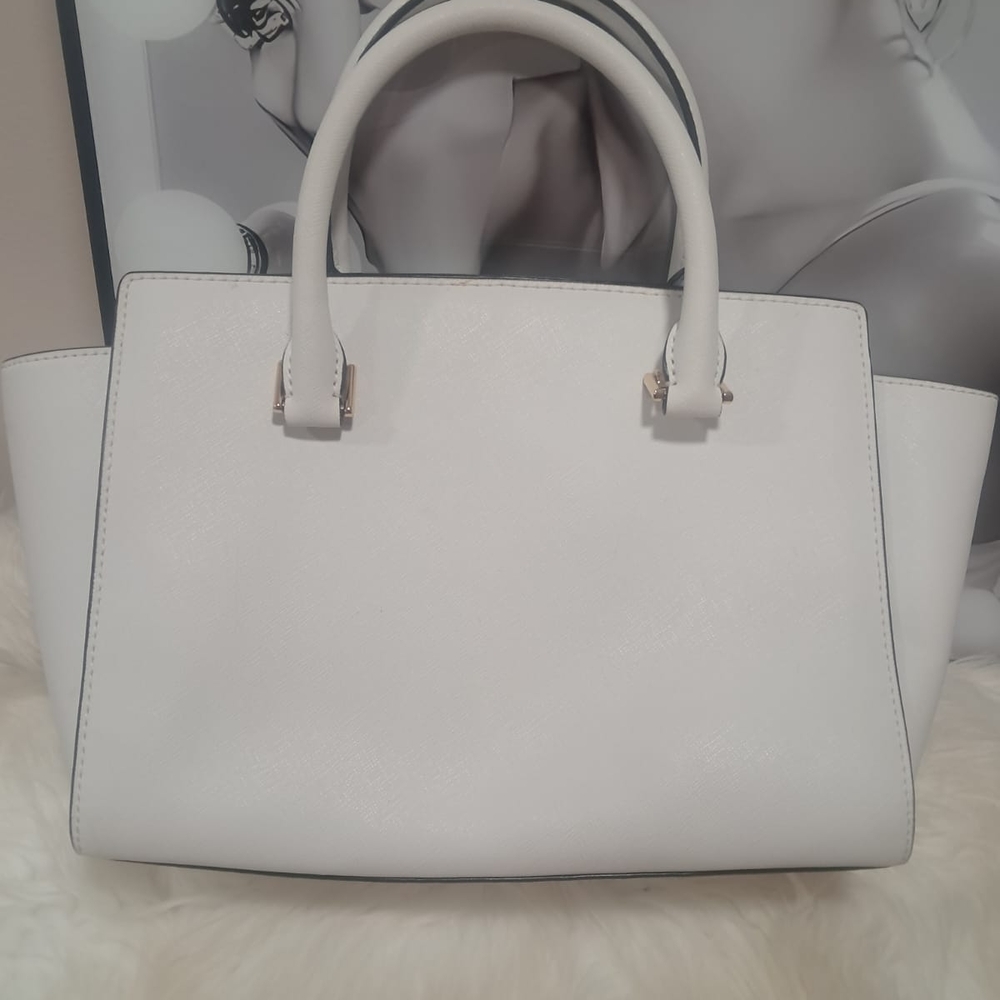 Like New Michael Kors White Geometric Studded Satchel - Picture 3 of 14